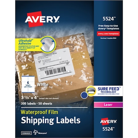 Avery Label, Wthrprf, Shpng, 3.3X4 300PK AVE5524